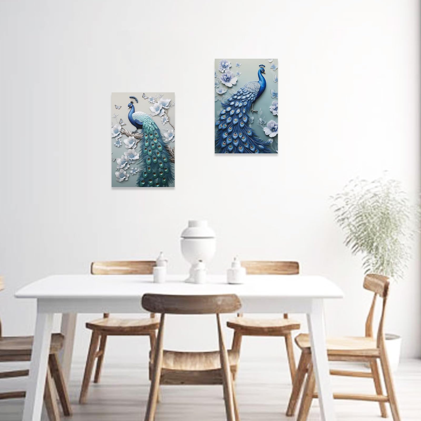 ZXHYWYM Peacock Wall Art Set of 2 Blue Peacock Pictures Wall Decor